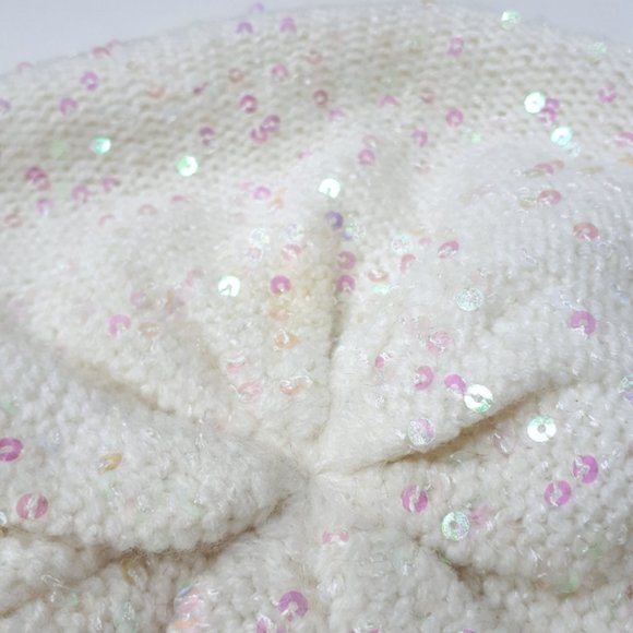 H&M Cream Knit Pink Sequined Beret - Picture 5 of 9